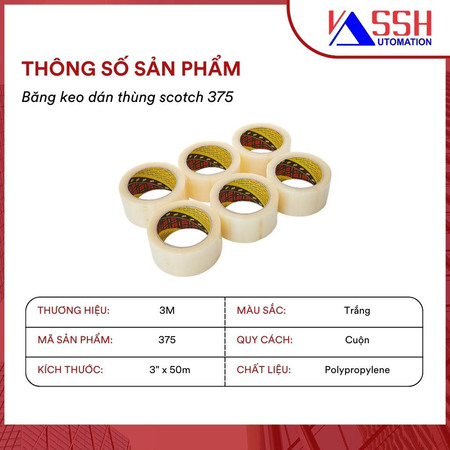 Băng keo trong dán thùng Scotch 375 3M